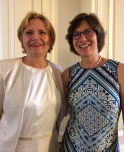 UNSCEAR Secretary Borislava Batandjieva-Metcalf (left) with Helen Grogan (right) at the reception hosted by the Permanent Mission of Belgium to the International Organizations in Vienna